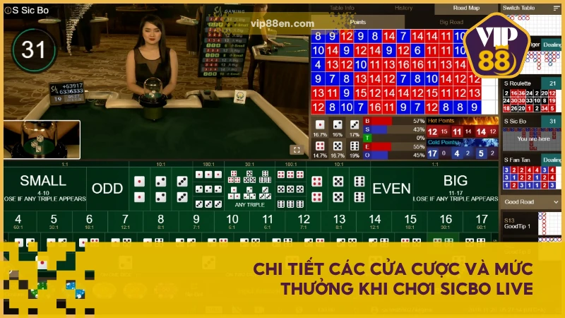 Chi tiết các cửa cược và mức thưởng khi chơi Sicbo Live