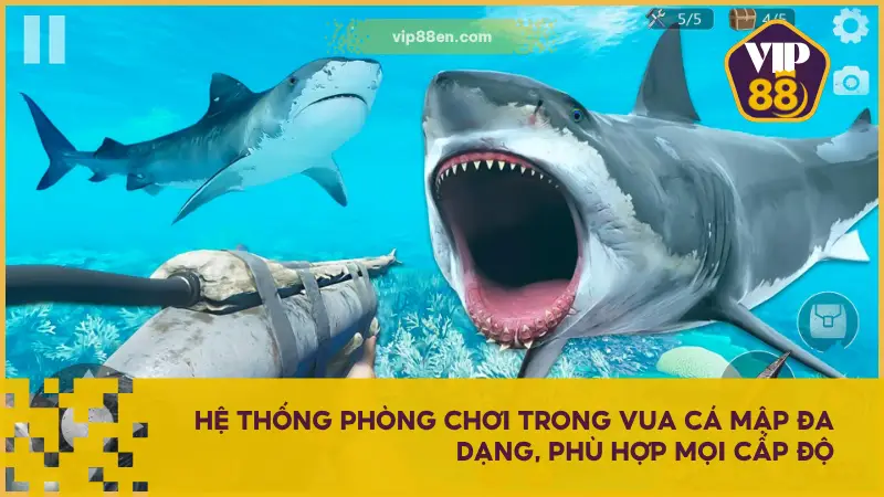 Vua Cá Mập – Xưng Bá Biển Sâu, Thưởng To Mỗi Phát Bắn 3 VIP88 EN phân chia Vua Cá Mập thành nhiều phòng chơi
